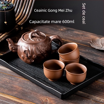 Ceainic din lut mov, capacitate mare, semi-artizanal, set ceramic de ceai cu cești pentru uz casnic