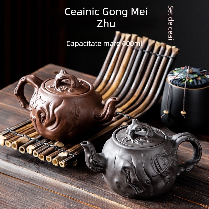 Ceainic din lut mov, capacitate mare, semi-artizanal, set ceramic de ceai cu cești pentru uz casnic