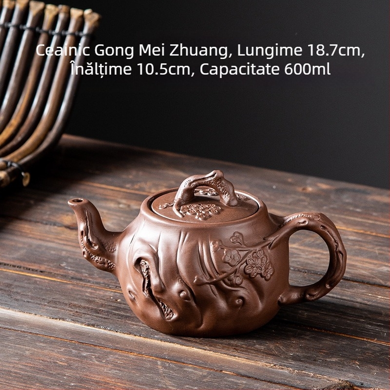 Ceainic din lut mov, capacitate mare, semi-artizanal, set ceramic de ceai cu cești pentru uz casnic