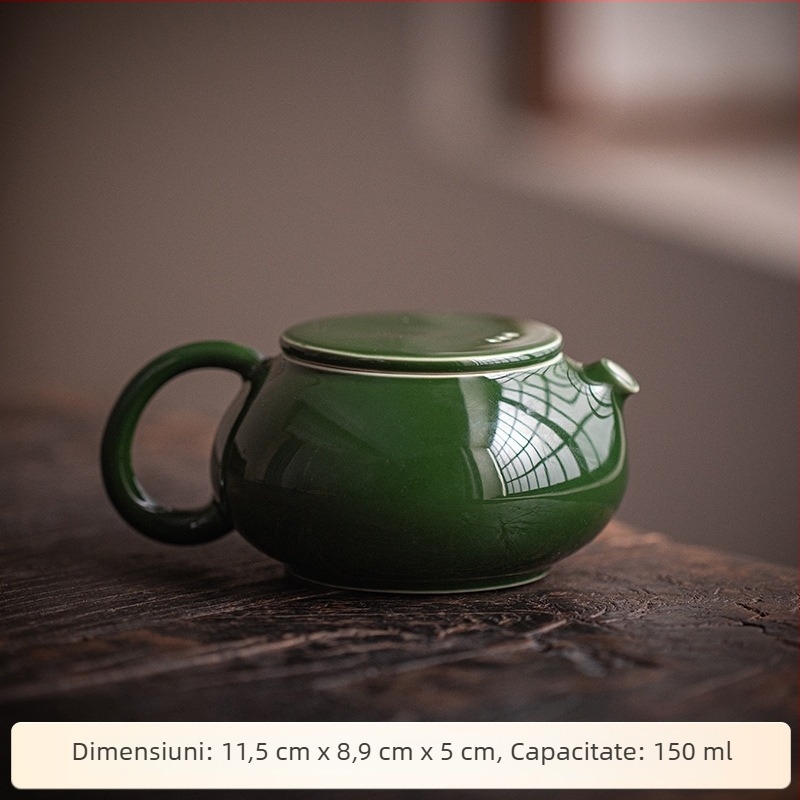 Ceainic ceramic Pu'er cu bilă filtrantă, verde smarald, stil retro, set pentru prepararea ceaiului acasă