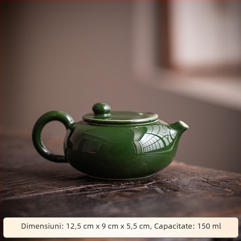 Ceainic ceramic Pu'er cu bilă filtrantă, verde smarald, stil retro, set pentru prepararea ceaiului acasă