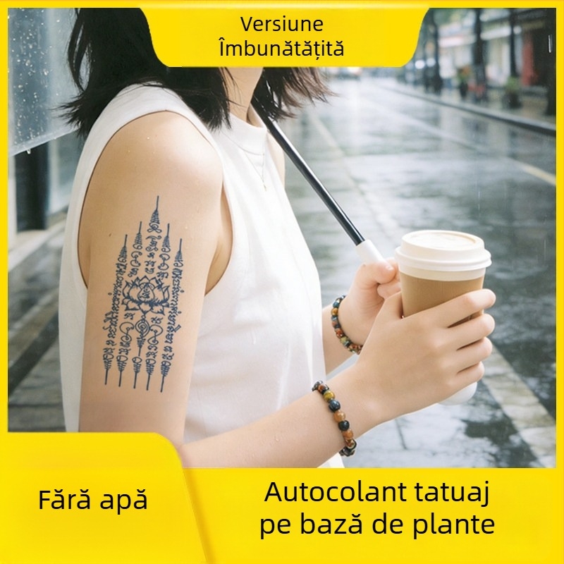 Abțibilduri de tatuaj din plante, fără apă, cu simboluri thailandeze, semi-permanente, rezistente la apă, aspect realist