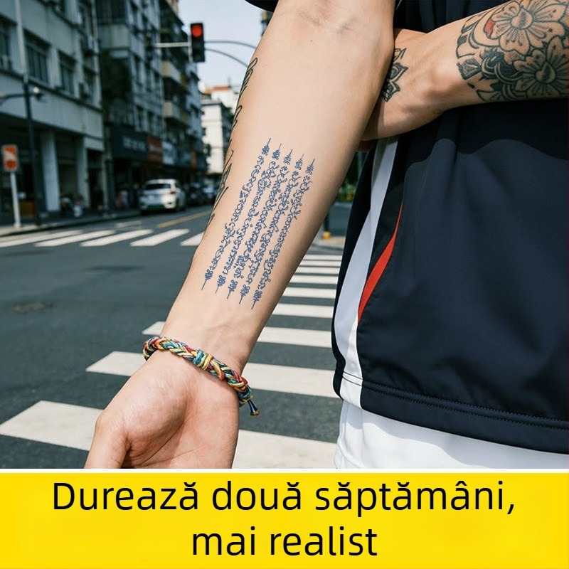 Abțibilduri de tatuaj din plante, fără apă, cu simboluri thailandeze, semi-permanente, rezistente la apă, aspect realist