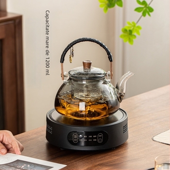 Ceainic din sticlă cu mâner în formă de semilună, sticlă borosilicată, pentru infuzarea ceaiului, set de cadou ceai
