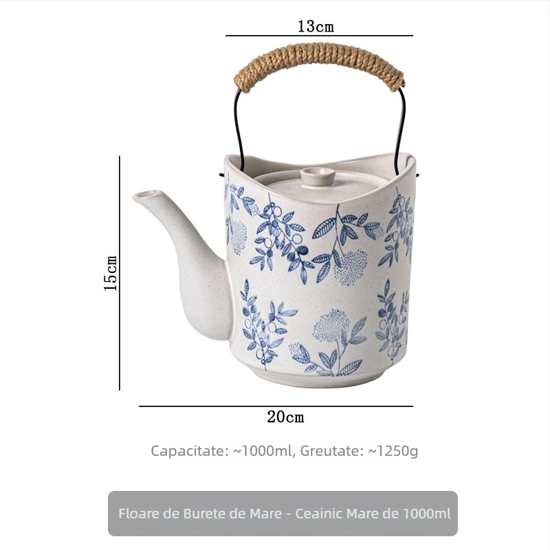 Ceainic japonez pictat manual, cu mâner de ridicare și ceașcă, set de ceai ceramic vintage cu filtru, capacitate mare pentru restaurante