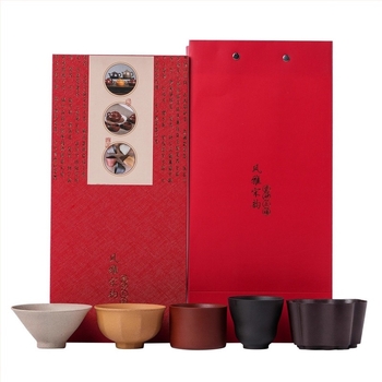 Set de ceai din lut mov în cutie cadou, set de porțelan chinezesc în stil tradițional, cu cești pentru gazdă și cești de degustare, personalizare disponibilă