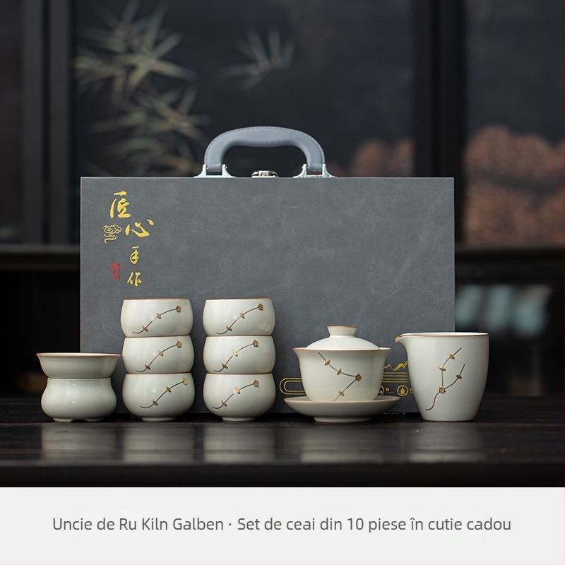 Set de ceai în stil chinezesc nou, cu ceainic Xishi din ceramică, într-o cutie cadou