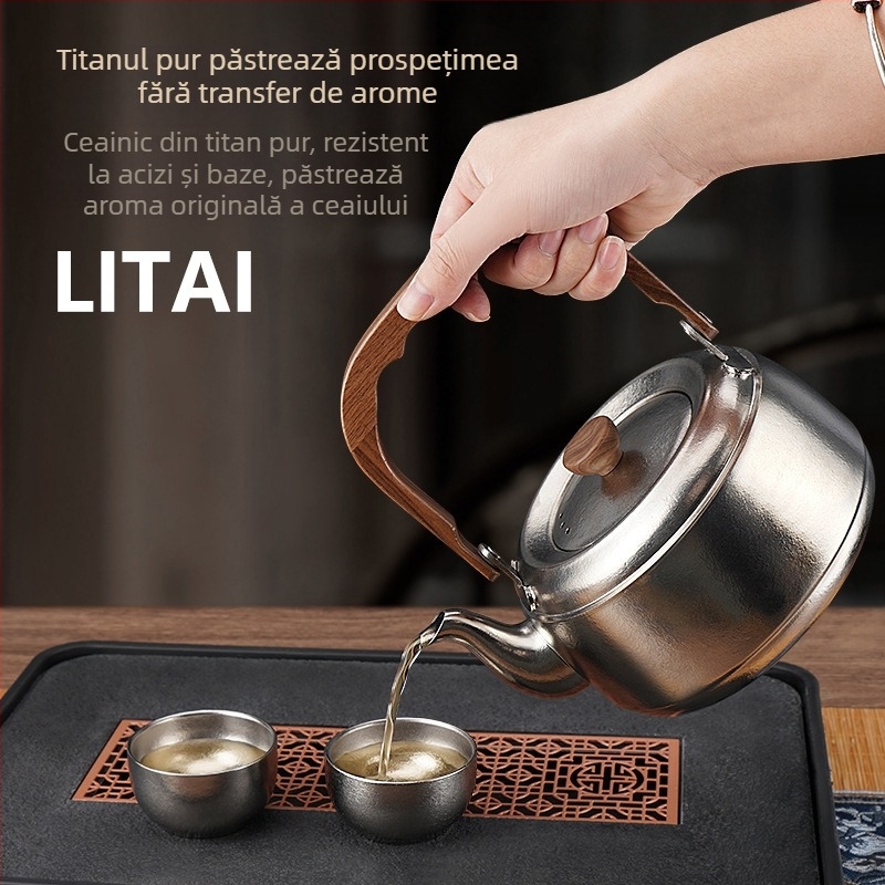 Ceainic din titaniu pur, cu mâner, filtru pentru ceai și capac, pentru uz casnic, stil modern minimalist, set Kung Fu de ceai