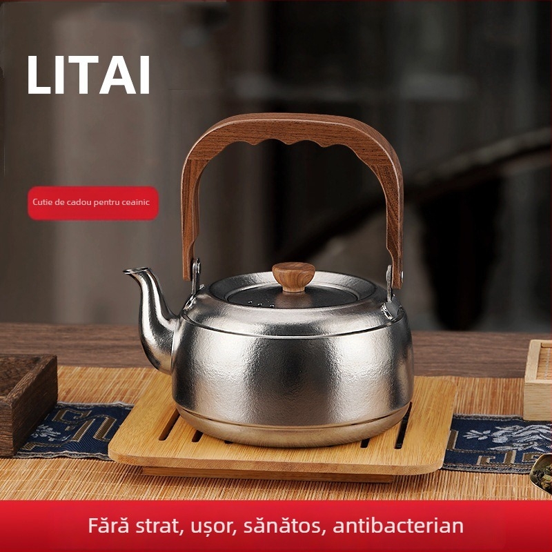 Ceainic din titaniu pur, cu mâner, filtru pentru ceai și capac, pentru uz casnic, stil modern minimalist, set Kung Fu de ceai
