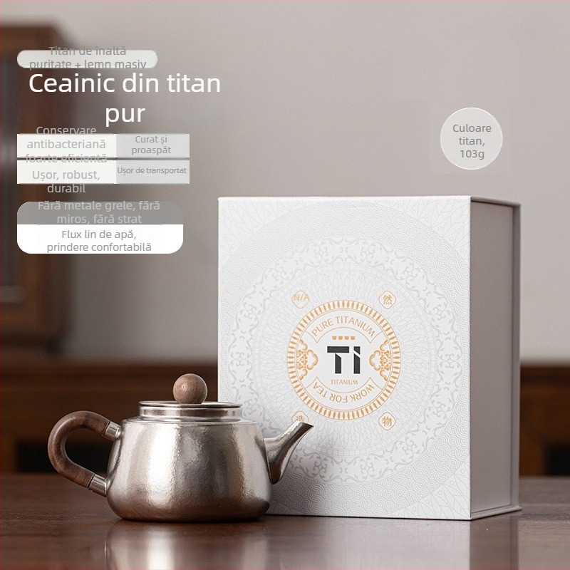 Ceainic din titaniu pur, cu mâner, filtru pentru ceai și capac, pentru uz casnic, stil modern minimalist, set Kung Fu de ceai