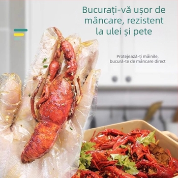 Mănuși de unică folosință, transparente, îngroșate, cu lungime extinsă, impermeabile și rezistente la ulei, din polietilenă, de calitate alimentară, pentru uz casnic și catering