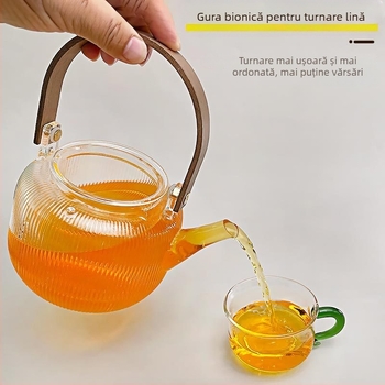 Ceainic din sticlă borosilicată înaltă, cu model vertical, pentru uz casnic, compatibil cu flacra deschisă și plita ceramică electrică, cu filtru și mâner.