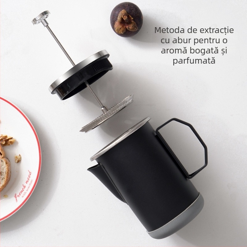 Presă franțuzească pliabilă din oțel inoxidabil 304, pentru camping, cafea preparată manual, aparat pentru spumarea laptelui, ceai, portabil