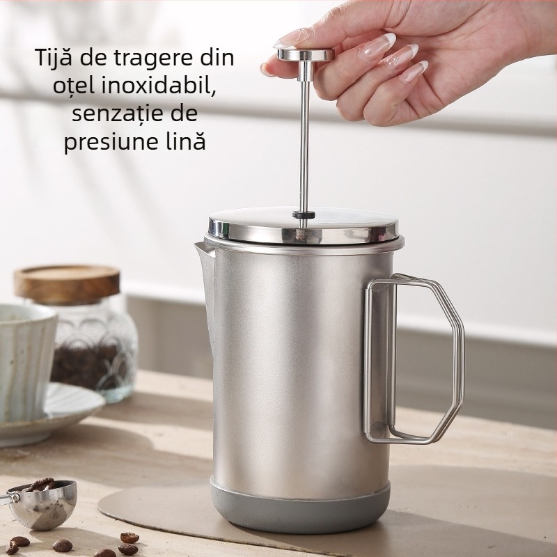 Presă franțuzească pliabilă din oțel inoxidabil 304, pentru camping, cafea preparată manual, aparat pentru spumarea laptelui, ceai, portabil
