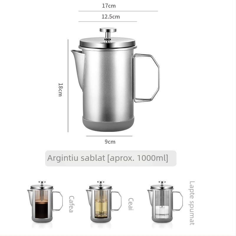 Presă franțuzească pliabilă din oțel inoxidabil 304, pentru camping, cafea preparată manual, aparat pentru spumarea laptelui, ceai, portabil