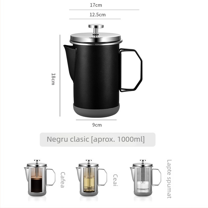Presă franțuzească pliabilă din oțel inoxidabil 304, pentru camping, cafea preparată manual, aparat pentru spumarea laptelui, ceai, portabil
