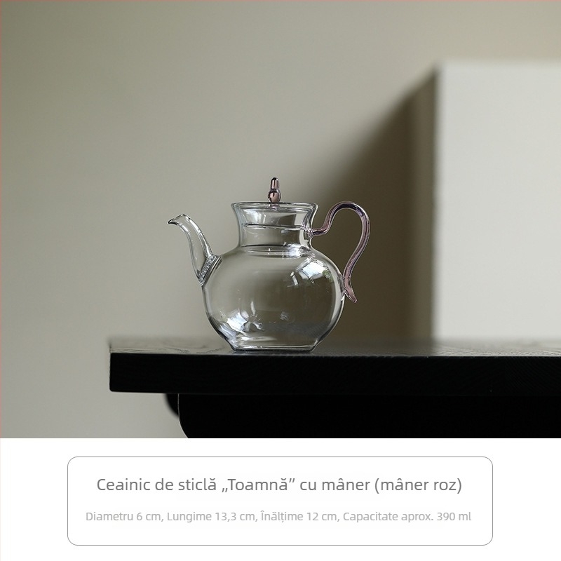 Ceainic din sticlă în stil chinezesc cu mâner, design floral, inspirat din Dinastia Song, cu filtru, pentru infuzarea ceaiului, ceainic pentru plită