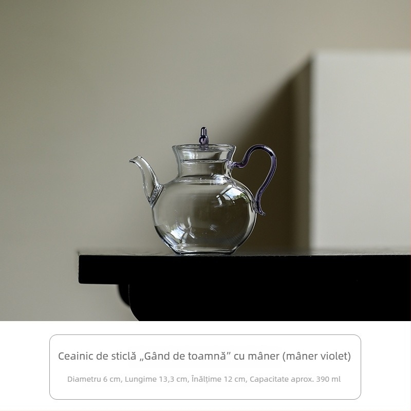 Ceainic din sticlă în stil chinezesc cu mâner, design floral, inspirat din Dinastia Song, cu filtru, pentru infuzarea ceaiului, ceainic pentru plită