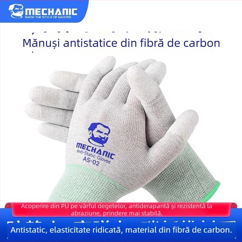 Mănuși antistatice din fibră de carbon pentru repararea componentelor telefoanelor mobile, rezistente la uzură și antiderapante, mănuși de lucru electronice AS02
