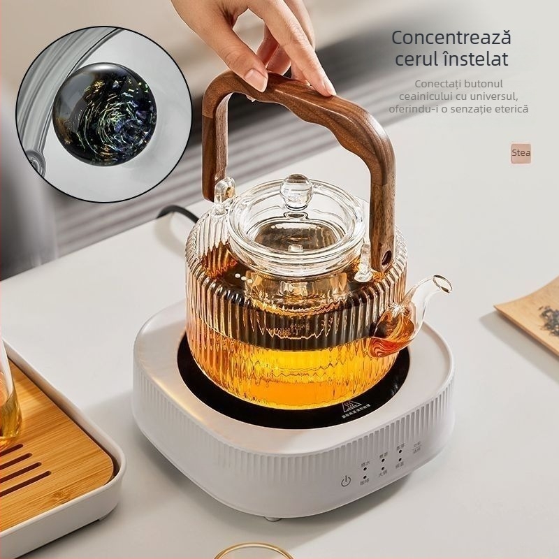 Căniță de ceai din sticlă borosilicată, cu model vertical perlat, rezistentă la temperaturi înalte, cu mâner