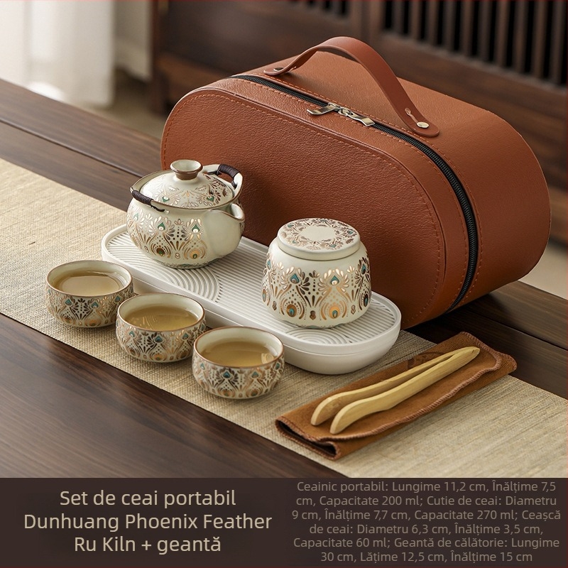 Set Gongfu de ceai din ceramică, cu husă portabilă, design elegant pentru casă și pentru călătorii, pentru patru persoane