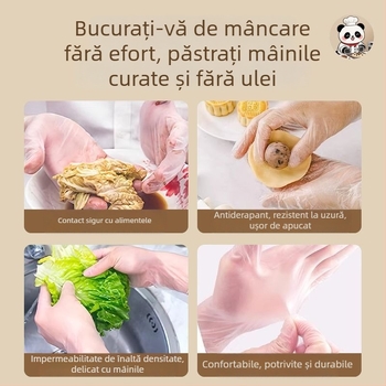 Mănuși de unică folosință din TPE, de calitate alimentară, pentru bucătărie, frământarea aluatului, coacere și curățenie; groase și durabile