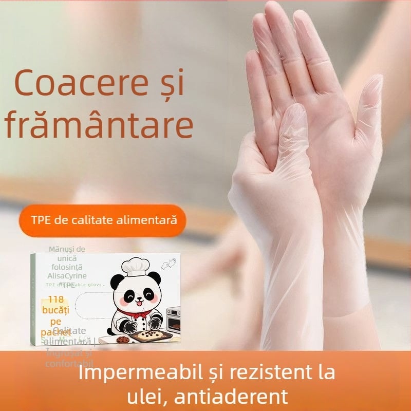 Mănuși de unică folosință din TPE, de calitate alimentară, pentru bucătărie, frământarea aluatului, coacere și curățenie; groase și durabile