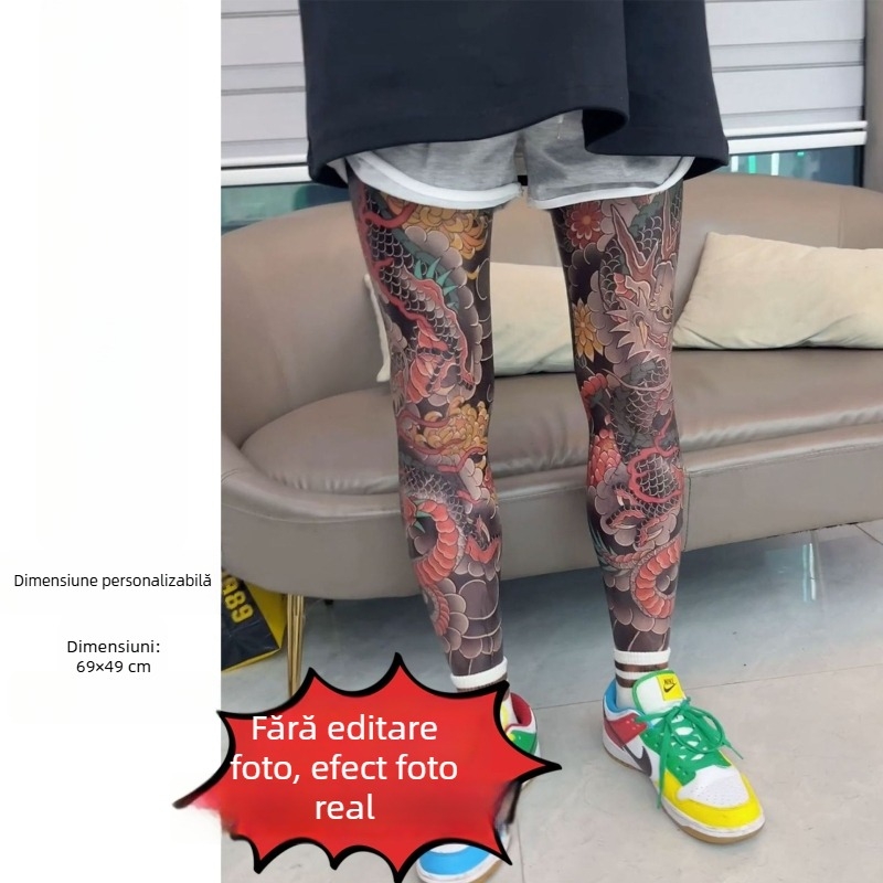Abțibild tatuaj pentru picior cu flori – impermeabil, rezistent la uzură, durează 3–5 zile, unisex, stil japonez cu dragon și bujor
