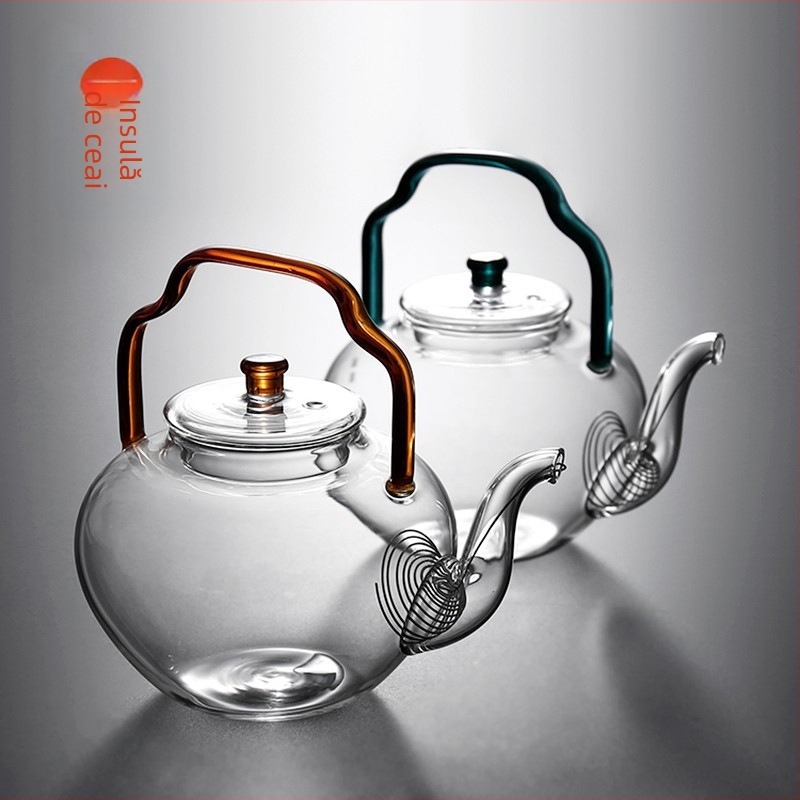 Ceainic din sticlă cu infuzor, stil japonez, aspect vintage, compact pentru uz casnic