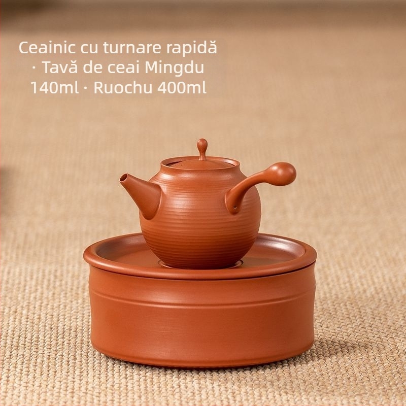 Ceainic Chaozhou cu mâner lateral, lut roșu din mină, stil japonez Kyusu, ceainic mic retro pentru set Gongfu de ceai