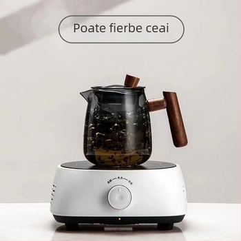 Ceainic din sticlă cu mâner lateral din lemn și filtru, rezistent la căldură, stil japonez cu separare a apei pentru ceai, ceainic cu flori, set de ceai montan, lux discret