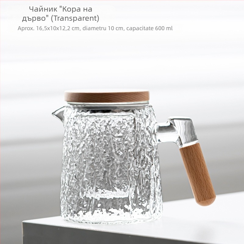 Ceainic cu separare apă-ceai, mâner lateral, capacitate mare, sticlă rezistentă la temperaturi înalte, filtru fin pentru infuzie