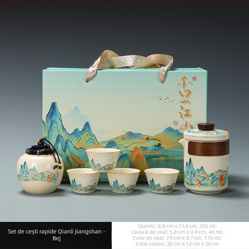 Guoying Set ceai portabil din ceramică pentru călătorii – Kung Fu cu logo, cadou de afaceri