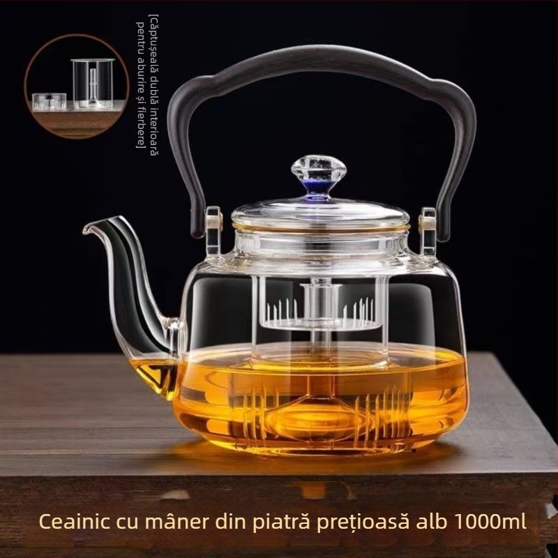 Ceainic din sticlă borosilicată de înaltă rezistență, cu mâner, pentru uz casnic și de birou, filtru universal pentru ceai, potrivit pentru plita ceramică electrică