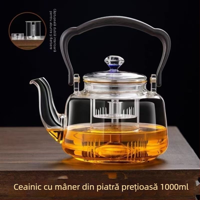 Ceainic din sticlă borosilicată de înaltă rezistență, cu mâner, pentru uz casnic și de birou, filtru universal pentru ceai, potrivit pentru plita ceramică electrică