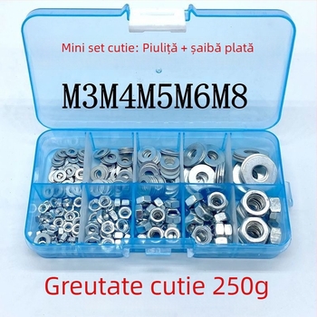 Set de piulițe hexagonale cu flanșă antiderapantă și șaibe plate, M3–M8