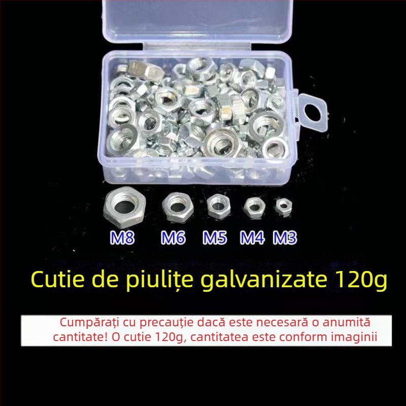 Set de piulițe hexagonale cu flanșă antiderapantă și șaibe plate, M3–M8