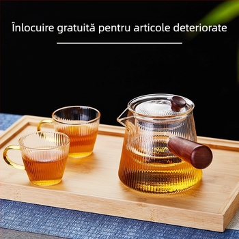 Ceainic din sticlă cu mâner lateral, cu filtru, mâner din lemn, rezistent la temperaturi înalte, pentru plită ceramică electrică, set de ceai