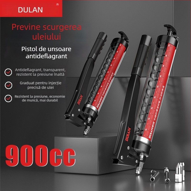 Pistol manual pentru grăsime 900cc – presiune înaltă, transparent, portabil, lubrifiant compact și injector de ulei