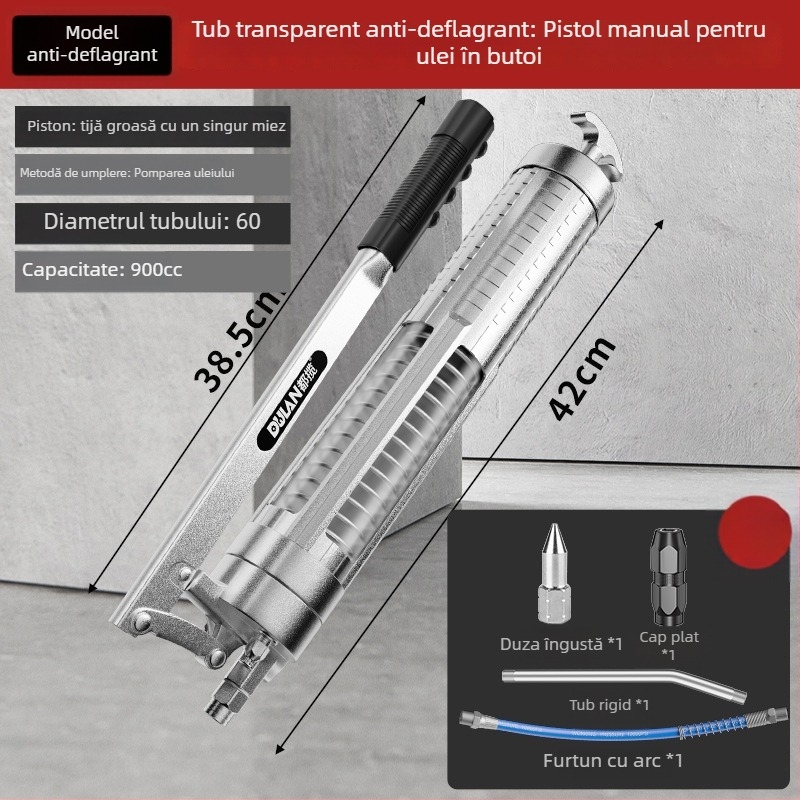 Pistol manual pentru grăsime 900cc – presiune înaltă, transparent, portabil, lubrifiant compact și injector de ulei