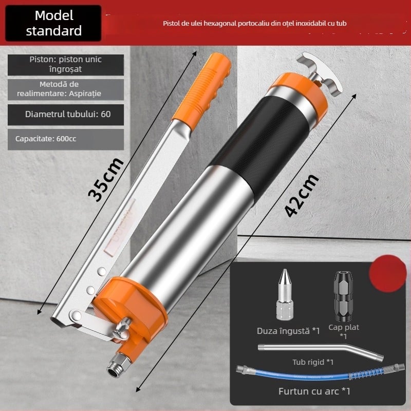 Pistol manual pentru grăsime 900cc – presiune înaltă, transparent, portabil, lubrifiant compact și injector de ulei