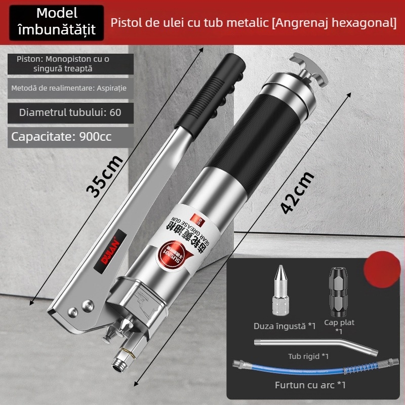 Pistol manual pentru grăsime 900cc – presiune înaltă, transparent, portabil, lubrifiant compact și injector de ulei