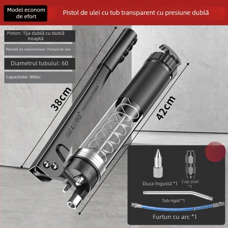 Pistol manual pentru grăsime 900cc – presiune înaltă, transparent, portabil, lubrifiant compact și injector de ulei