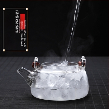 Ceainic cu mâner din răchită, din sticlă borosilicat rezistentă la temperaturi înalte, pentru infuzarea ceaiului, compatibil cu plita electrică ceramică, corp din sticlă îngroșată