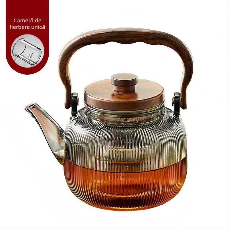 Ceainic din sticlă cu separare ceai-apă, rezistent la temperaturi înalte, pentru uz casnic pe plită ceramică electrică, ceainic în stil chinezesc cu mâner, set de ceai