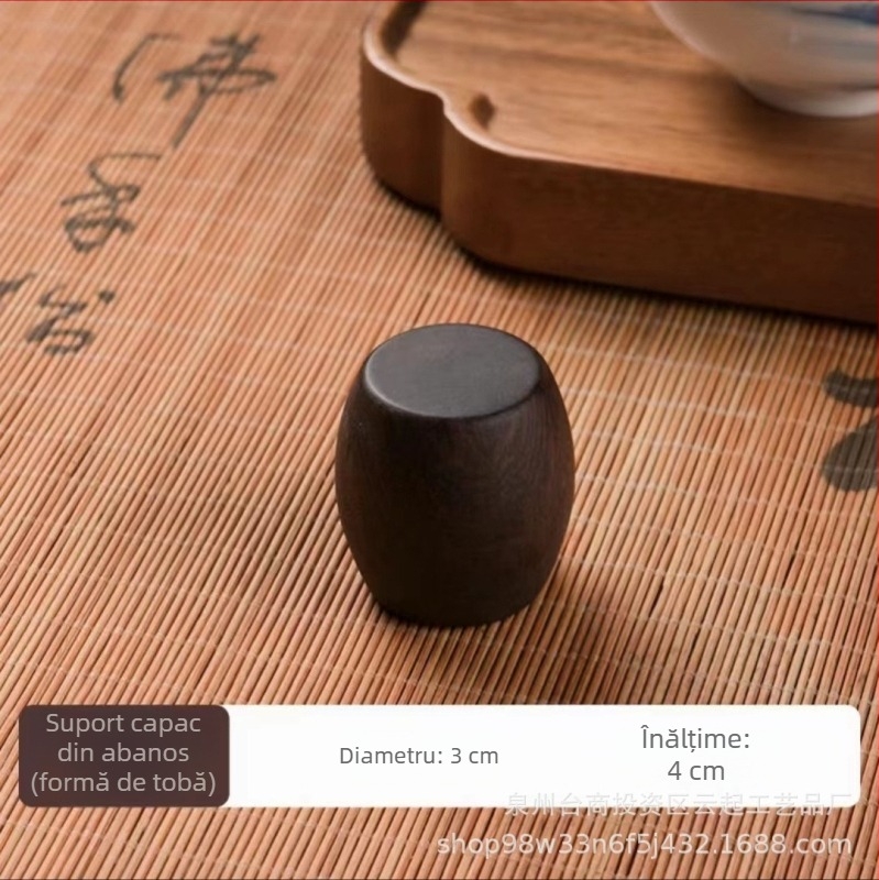Suport solid pentru capac din lemn de abanos-rosewood pentru capacele de ceai din lut purpuriu, gaiwan și ceașcă – accesorii set ceai Kung Fu, stil japonez de înaltă clasă