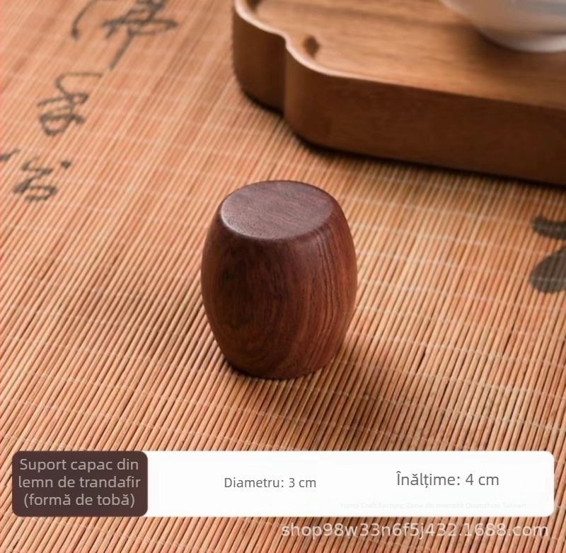 Suport solid pentru capac din lemn de abanos-rosewood pentru capacele de ceai din lut purpuriu, gaiwan și ceașcă – accesorii set ceai Kung Fu, stil japonez de înaltă clasă