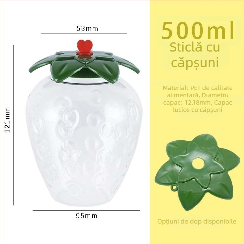 Cupa PET transparentă pentru ambalare alimentară, design cu căpșună și ceai cu lapte, de unică folosință, capac mat sau lucios, imprimare serigrafică personalizabilă