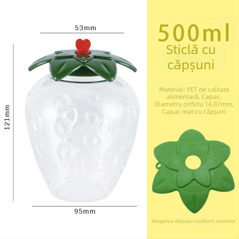 Cupa PET transparentă pentru ambalare alimentară, design cu căpșună și ceai cu lapte, de unică folosință, capac mat sau lucios, imprimare serigrafică personalizabilă