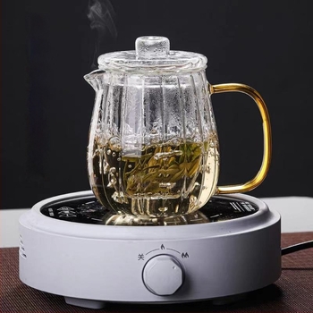 Ceainic din sticlă rezistentă la căldură, cu filtru de separare a ceaiului — set de infuzie cu petale